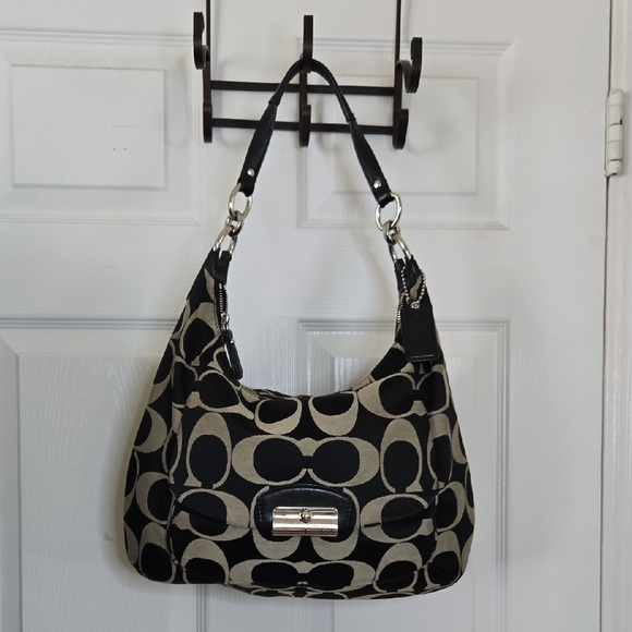 Coach Black and Tan Signature Shoulder Bag - Picture 1 of 13